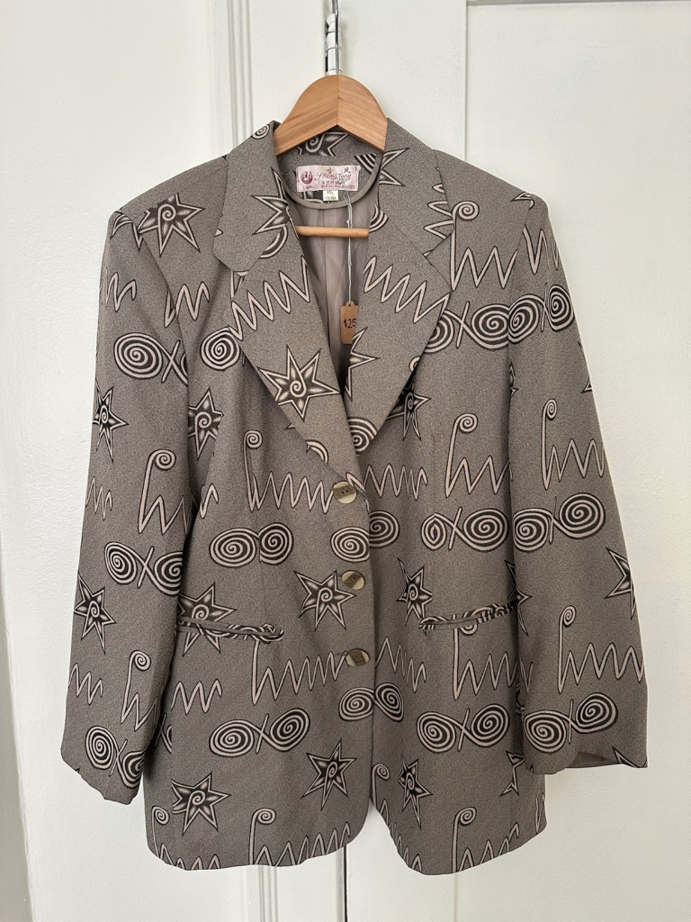 Womens Sheng Feng Taupe Patterned Blazer Jacket